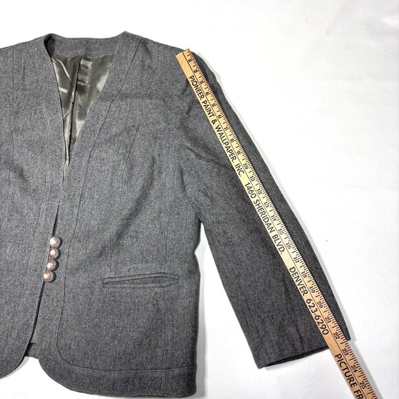 VTG Norgail LTD New York Gray 100% Wool Collarless Blazer Sport Coat Womens L - Picture 8 of 11
